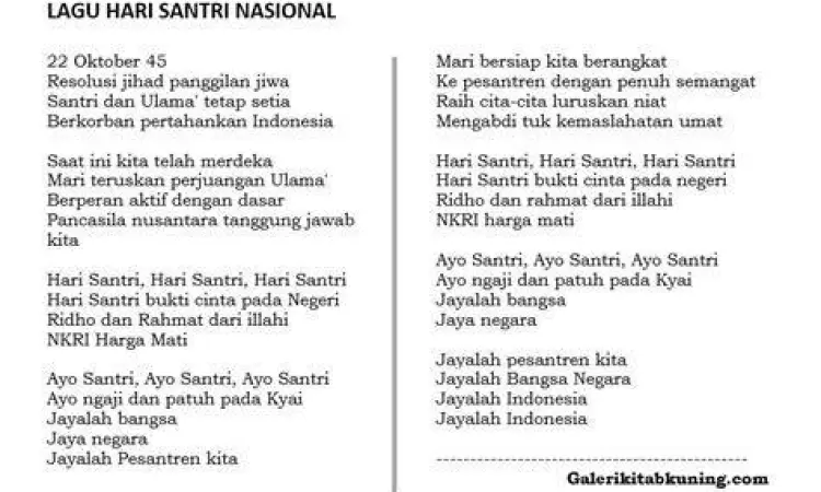 Teks Lirik Mars Hari Santri