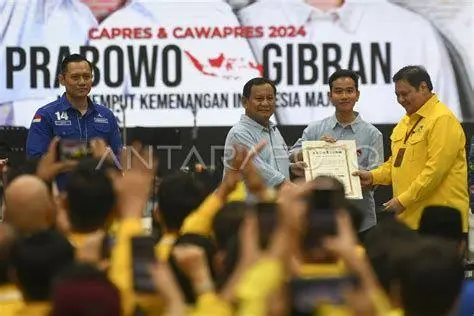 Pasangan Capres Prabowo 2024 Prabowo Subianto dan Gibran Rakabuming Raka di panggung politik