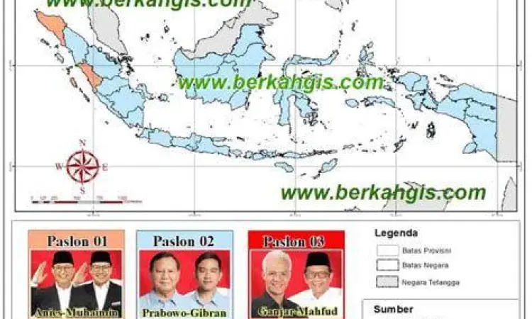 Peta Sebaran Suara Nasional Peta kemenangan suara koalisi prabowo 2024
