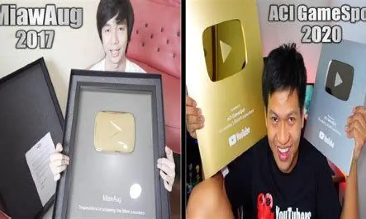 MiawAug memegang Diamond Play Button