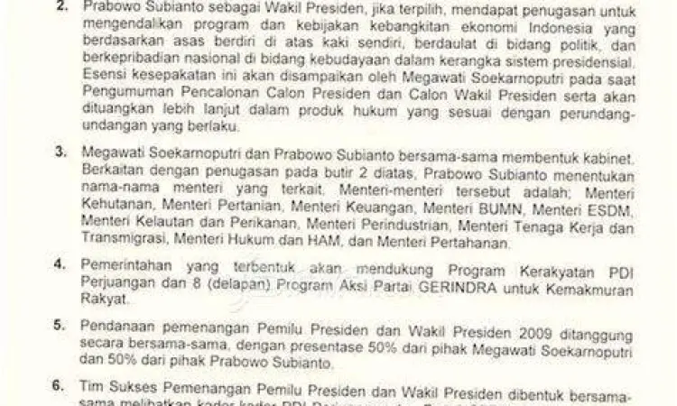 Dokumen Perjanjian Batu Tulis Megawati Prabowo