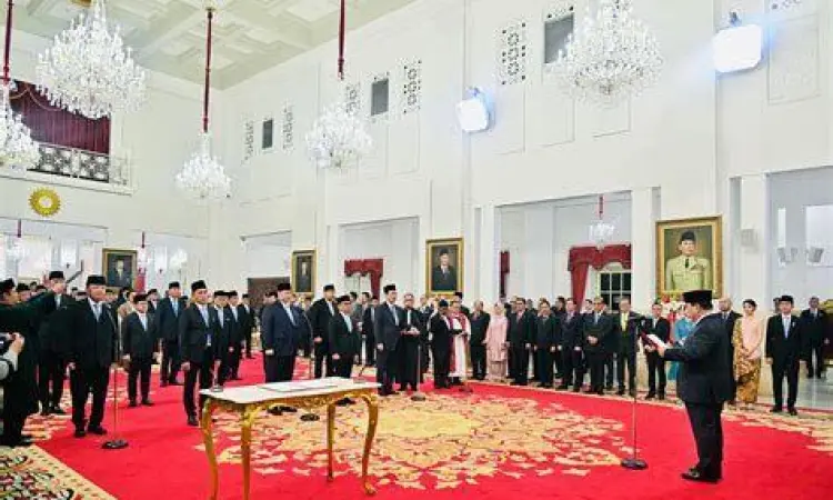 Prosesi pelantikan menteri prabowo subianto di Jakarta